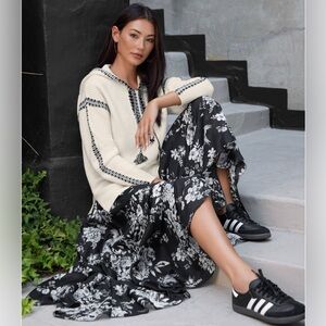 JOHNNY WAS cream Beltran multi color whipstitch Baja sweater